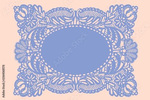Elegant colorful lace Napkin, Frame. Beautiful shape, ornament, crochet doily borders. Hand drawn Vector illustration. Wedding invitation, greeting card, Valentine day concept. Isolated design element