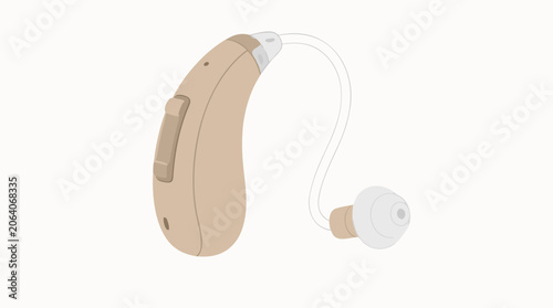 Professional hearing aid device for human ear, flat vector illustration of medical technology for audiology health and hearing impairment support isolated on a clean light background.