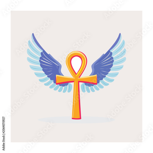 Ankh symbol with wings illustration