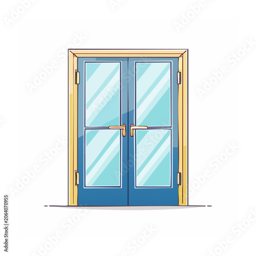 Blue double glass door with yellow frame illustration