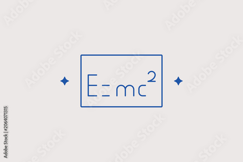 Photos Rectangular physics blackboard with relativity theory formula line icon for quantum science school, education app