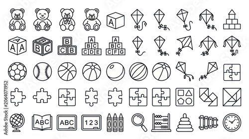 Canvastavla Educational toys and nursery items line icon collection
