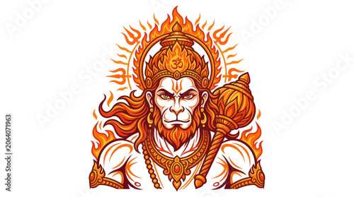 Fotografi Hanuman warrior god with traditional crown and mace