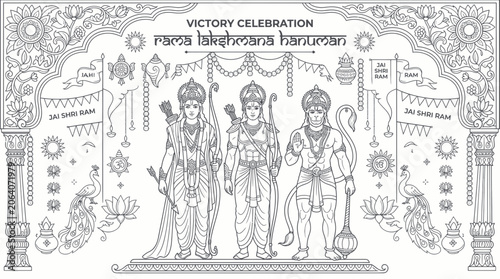 Schilderij op canvas Rama lakshmana and hanuman victory celebration with ornate motifs