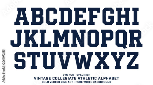 Fotografía Collegiate varsity style block lettering alphabet in navy blue
