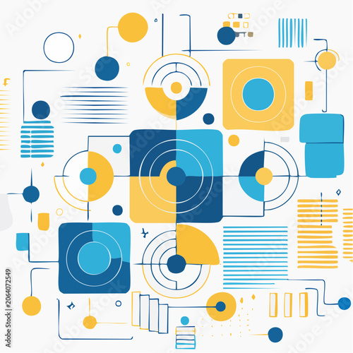 Abstract Geometric Pattern with Blue and Yellow Shapes