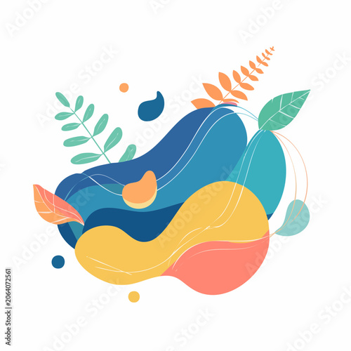 Abstract Organic Shapes with Leaves and Dots