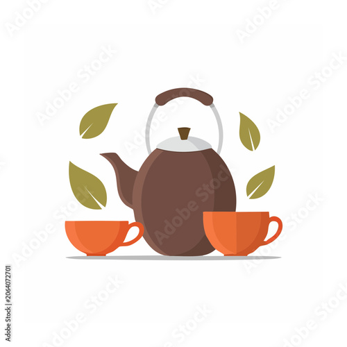 Flat design coffee cup with heart and leaves