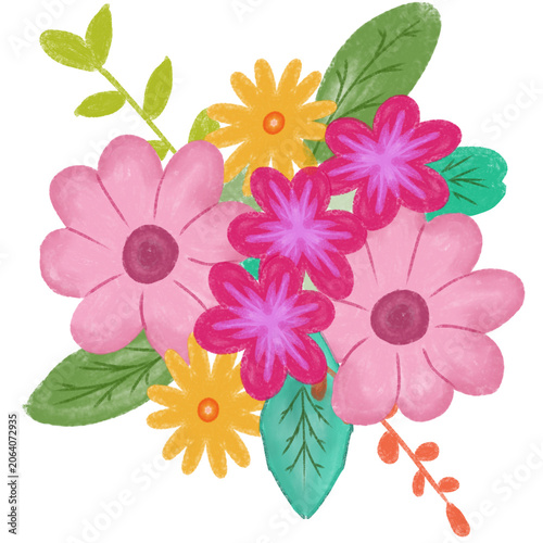 Hand drawn colorful flower buoquet arrangement 