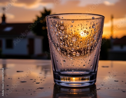 Frosted Glass Sunset Reflection Wet Surface