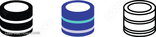 Fotografie Database storage icons for cloud computing and data management featuring solid b