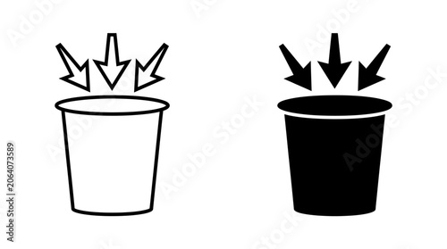 Quadro su tela Trash can with downward arrows black and white silhouette style