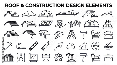 Foto Roof & Construction Design Elements Icons: Building, Renovation, Tools & Archite