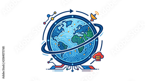 Global digital network connectivity, earth circuit board, technology, innovation, data transfer