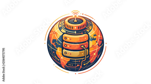 Global Data Storage Network: Earth with Server Stack and WiFi Signal