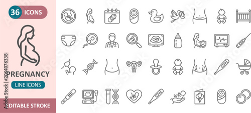 Bild auf Leinwand Pregnancy and maternity line icon set with pregnancy maternity healthcare mother