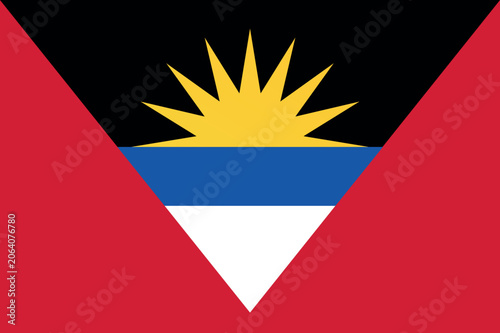 Obraz na plátne Antigua and Barbuda flag featuring a rising sun over black, blue, and white bands on a red background, symbolizing a new era and national pride