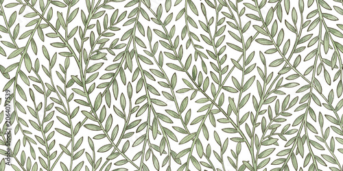 Leaf seamless pattern with botanical foliage on isolated background. Watercolor ornamental repeat inspired by vintage English textiles for wallpaper, fabric print and surface design with Branches.