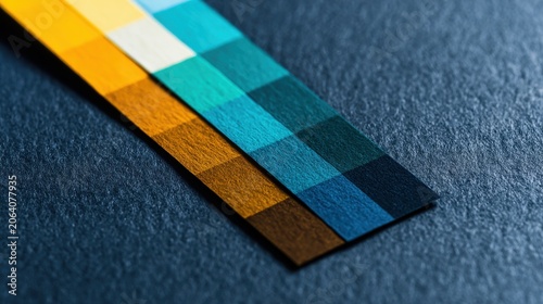 Elegant color gradient samples featuring warm oranges, cool blues, and teal hues on a textured surface.
