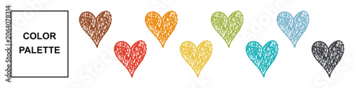Playful crayon textured hearts color palette.