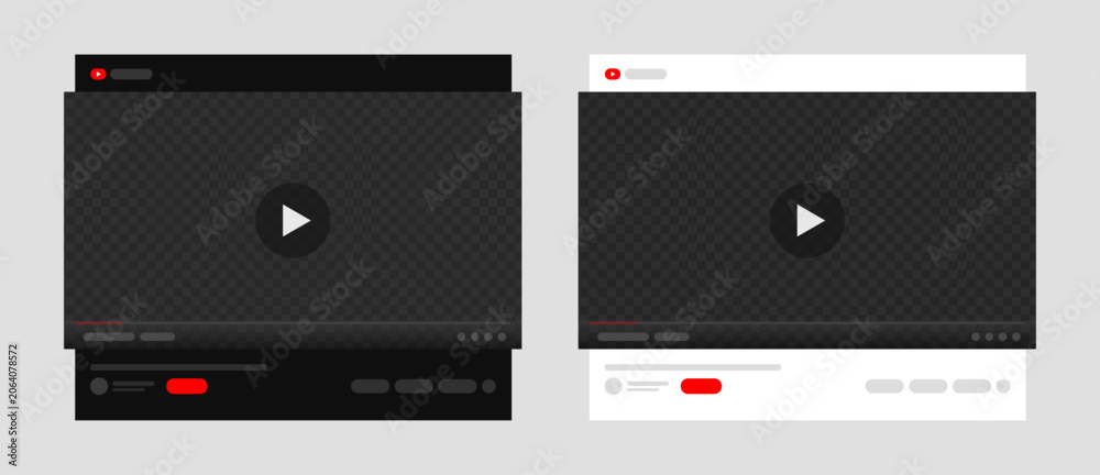 Obraz premium Video player Mockup, Light and Dark Youtube App Template Vector illustration
