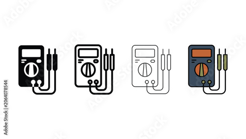 Obraz na płótnie Digital multimeter icons with probes in various styles for electrical testing an