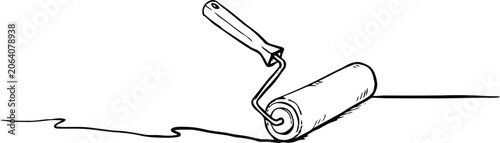 Paint roller creating a single line stroke against a white background with copy space