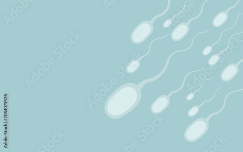 Sperm cells move across a blue and white background