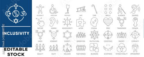 Tableau sur toile Inclusivity, Diversity, and Accessibility Line Icon Set