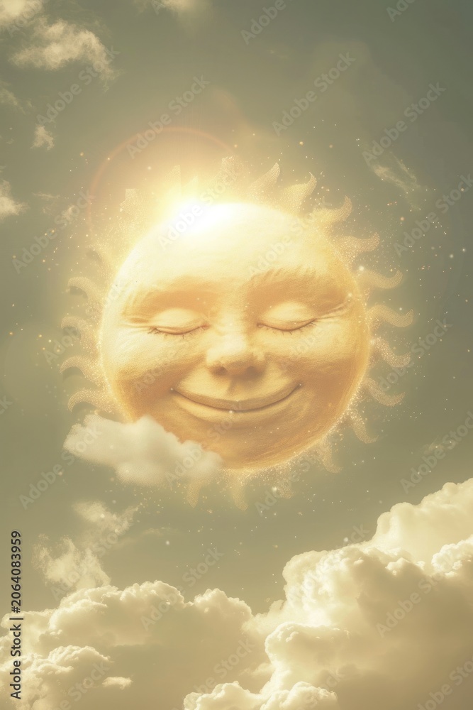 Obraz premium Floating happy face sun in the clouds sunlight outdoors nature.