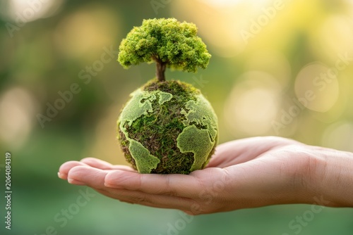 Environmental Conservation Concept With Green Earth And Growing Nature