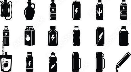 Obraz na plátně Set of 18 minimalist black and white of perfume bottles and atomizer spray bottl