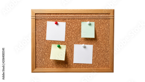 Cuadro en lienzo Cork bulletin board with four blank sticky notes and pushpins