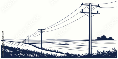 Bild auf Leinwand Vector graphic of electric utility poles lining a country field landscape with e