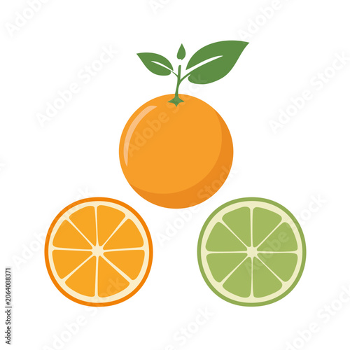 Flat design orange with leaves and slices