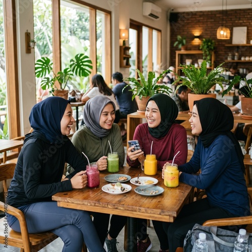  Modern Women Relaxing at a Healthy Café