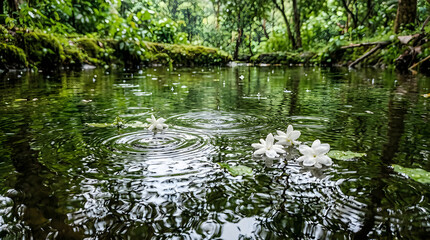 White bird landing on pond with lily pads