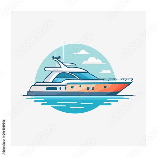 Cartoon cruise ship on ocean waves