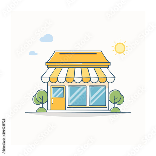 Flat design house with windows and sun