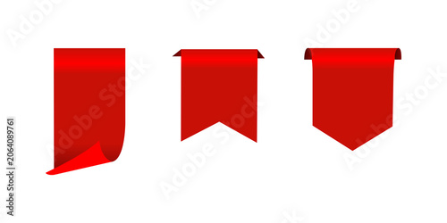 Картината върху платно Three bright red vertical ribbon banners with folded edges and pointed tips for