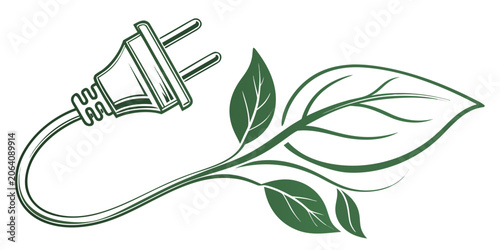 Obraz na plátně Ecological power concept illustration with electric plug and plant leaves eco fr