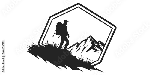 Hiker silhouette with backpack trekking on mountain path mountain backpack silhouette trekking adventure outdoors exploration wilderness
