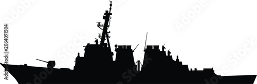 Bilde på lerret Military navy warship silhouette vector illustration of a modern destroyer guide
