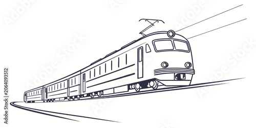 Foto Minimalist outline illustration of a modern passenger train moving on tracks wit