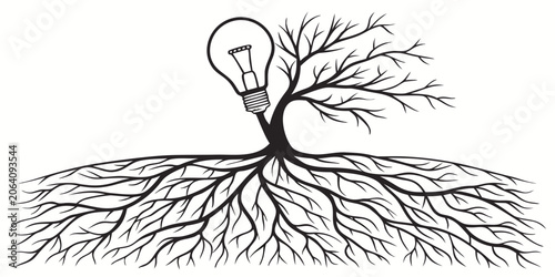 Canvas Print Conceptual illustration of a dead tree with a lightbulb environmental impact ene