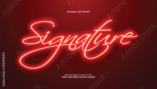 Schilderij op canvas Signature editable text effect vector, glowing red neon cursive script font styl