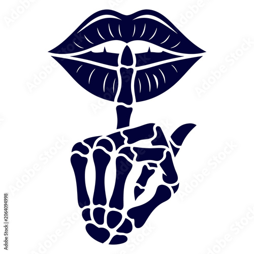 Shushing Lips With Skeleton Finger Gothic Illustration, shushing