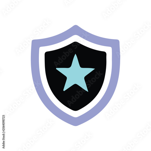 Security shield with star vector icon. Protection emblem or police badge illustration isolated on white background.