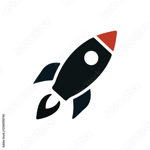 Spaceship rocket launch vector icon. Space shuttle flying flat illustration isolated on white background.