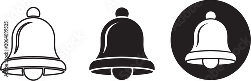 Collection of simple notification bell icons in outline and solid styles for digital user interface applications